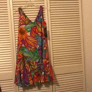 Tropical print double v neck Ralph Lauren dress